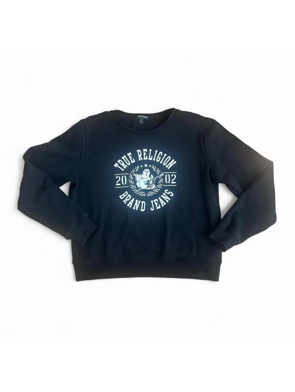 True Religion Brand Jeans Women’s Large Black Logo Crewneck Sweatshirt Y2K